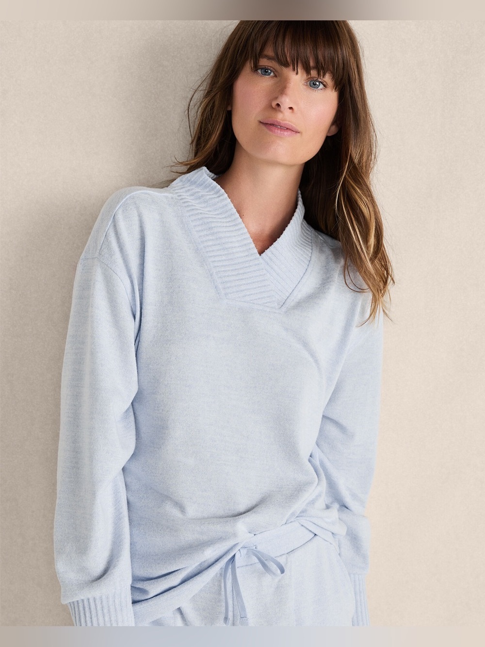 Soft Light Blue Scoop-Neck Pullover Sweater
